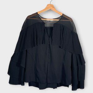 PRABAL GURUG Blouse Womens 10 Black Pleated Sleeve Whimsigoth